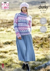 Knitting Pattern - King Cole 5903 - Nordic Chunky - Ladies Roll and Round Neck Sweaters